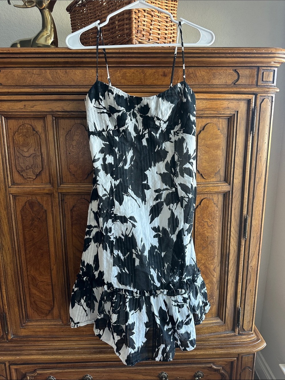 Ann Taylor Black & White Floral Slip Mini Dress